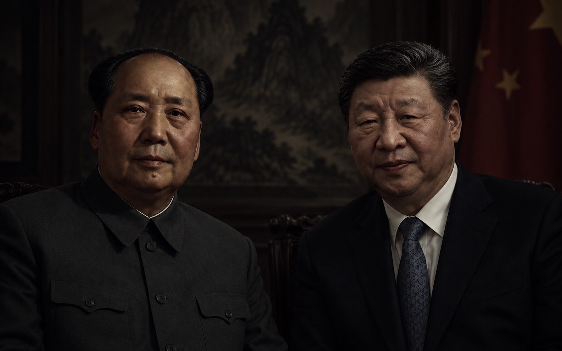 Mao Zedong e Xi Jinping. Fonte: elaborazione IA