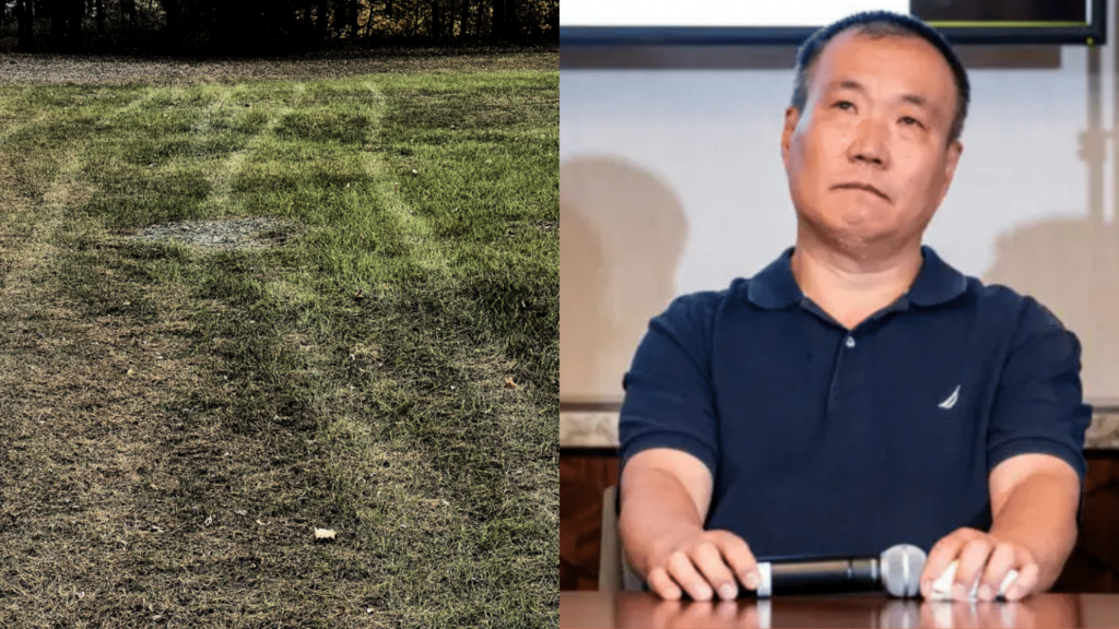Cheng Peiming (a destra) - sopravvissuto a prelievo forzato di organi - parla ad un panel a Washington D.C. il 9 agosto, mentre racconta la sua esperienza nella prigione cinese. Il 2 novembre 2024, la sua casa a New York è stata scassinata e i sospettati hanno lasciato profonde tracce di pneumatici nel suo cortile. Cheng sospetta che questa irruzione sia stata un tentativo di intimidirlo e metterlo a tacere. Fonte: FalunInfo